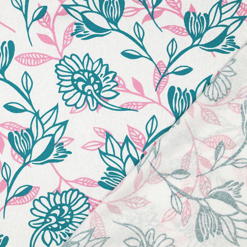 Směs vizkózy a lnu Květiny | Poppy Fabrics – slonová kost/tyrkysová,  image number 4