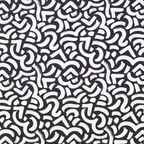 Viskózová tkanina Abstraktní vlnovky – černá/bílá | Zbytek 70cm, 