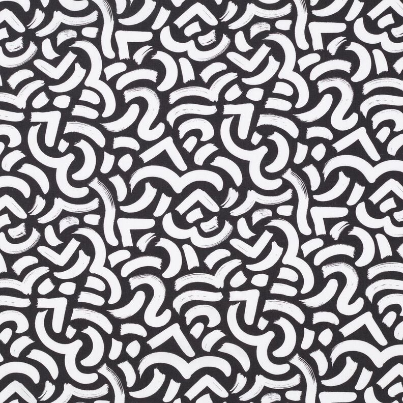 Viskózová tkanina Abstraktní vlnovky – černá/bílá | Zbytek 70cm,  image number 1