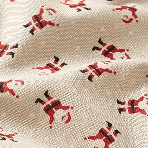 Dekorační látka polopanama Mini Santa Clausové – přírodni, 