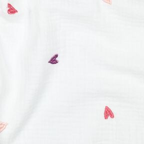 Mušelín / dvojitá mačkaná tkanina Vyšívaná srdce | Poppy Fabrics – bílá/rose, 