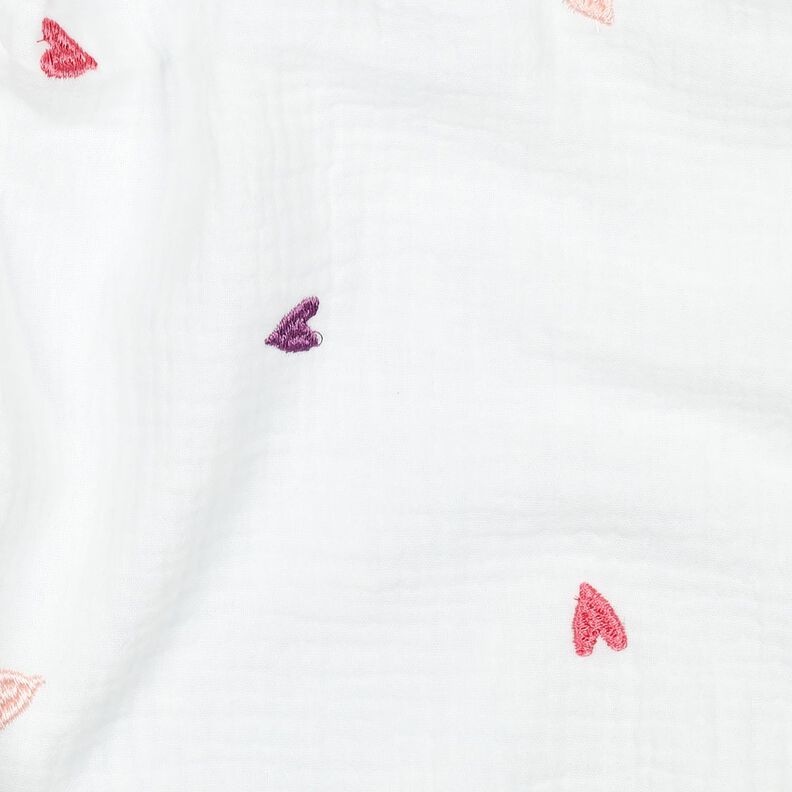 Mušelín / dvojitá mačkaná tkanina Vyšívaná srdce | Poppy Fabrics – bílá/rose, image number 2