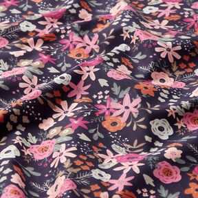 Bavlněn&yacute; popel&iacute;n Květinov&eacute; kytice &ndash; černomodr&aacute;/purpurov&aacute;, 