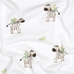 GOTS Bavlněný žerzej Zebry ve stepi digitální potisk | Poppy Fabrics – bílá/černá, 