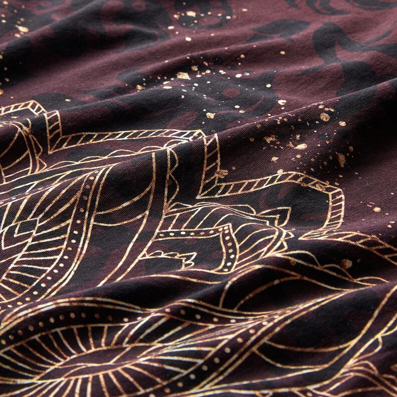 Bavlněný žerzejLátka s bordurou Mandala se zlatými skvrnami | Glitzerpüppi – černohnědá/zlatá, image number 7