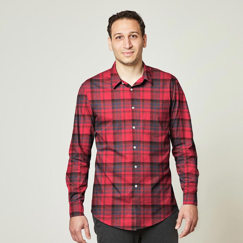 Bavlněný flanel Kostka – chili/indigová, image number 6