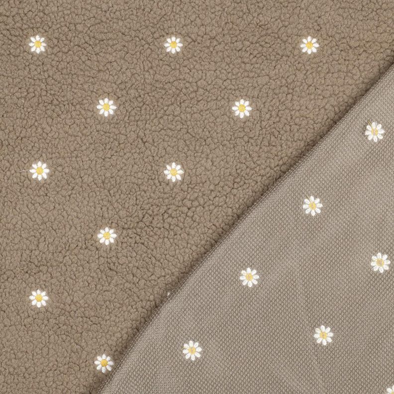Plyš teddy Vyšívané kytičky | Poppy Fabrics – tmavá taupe, image number 4