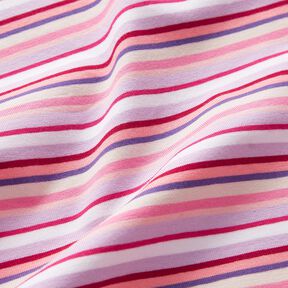Bavlněný žerzej Úzké proužky – šeříková/pink, 