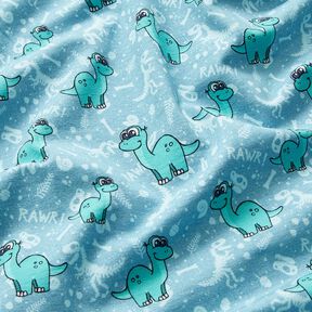 Bavlněný žerzej Dinosauři a fosilie | Glitzerpüppi – světle modra/máta peprná, 