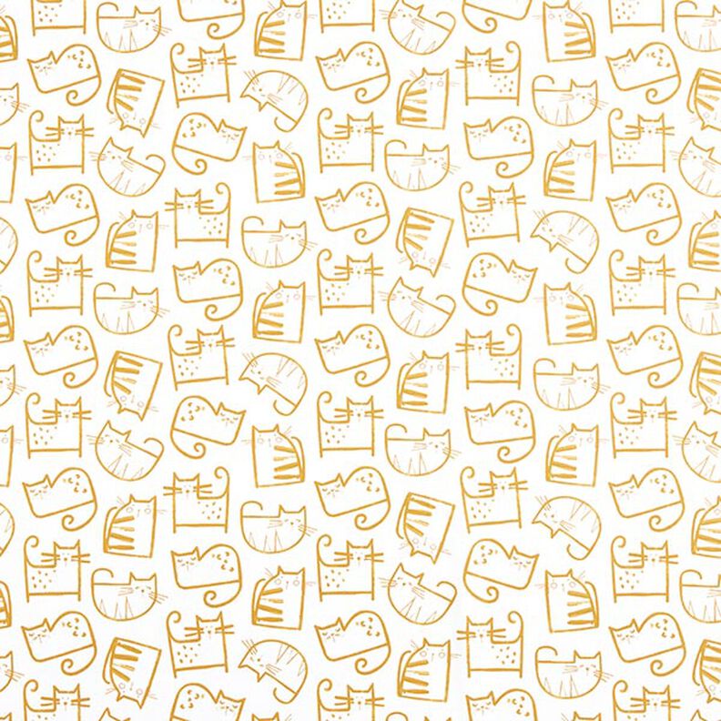 Bavlněná látka Kreton Kočičí skici – hořčicove žlutá/slonová kost,  image number 1