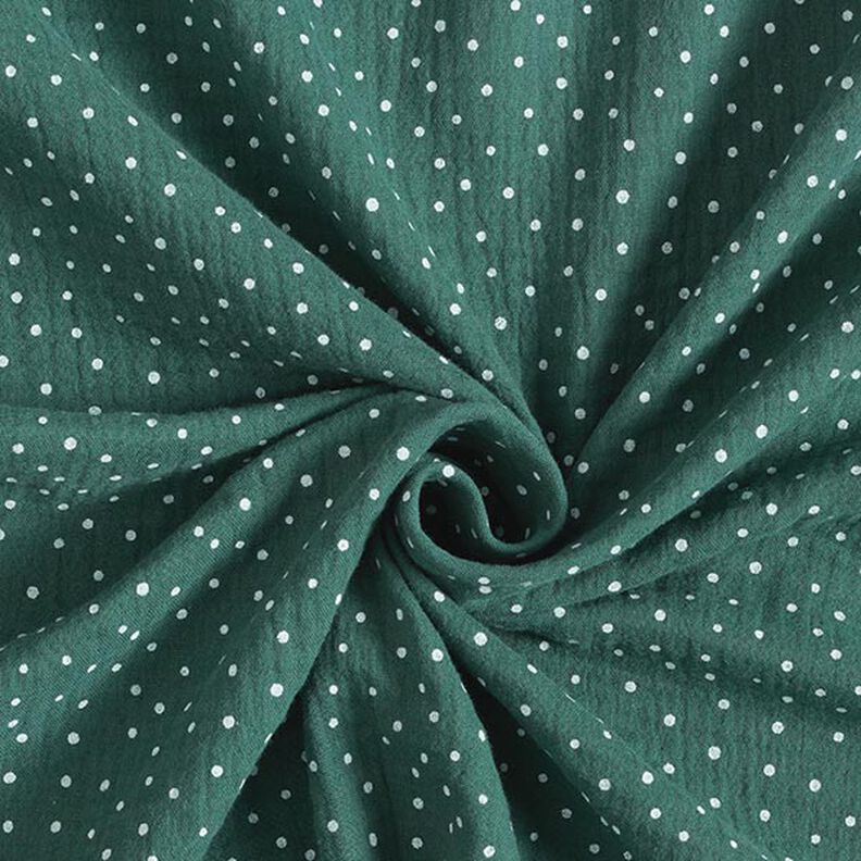 Mušelín / dvojitá mačkaná tkanina Puntíky – tmavě zelená/bílá,  image number 3