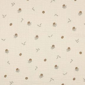 GOTS Mušelín / dvojitá mačkaná tkanina Romantické květiny  | Poppy Fabrics – světle béžová/skořicová, 