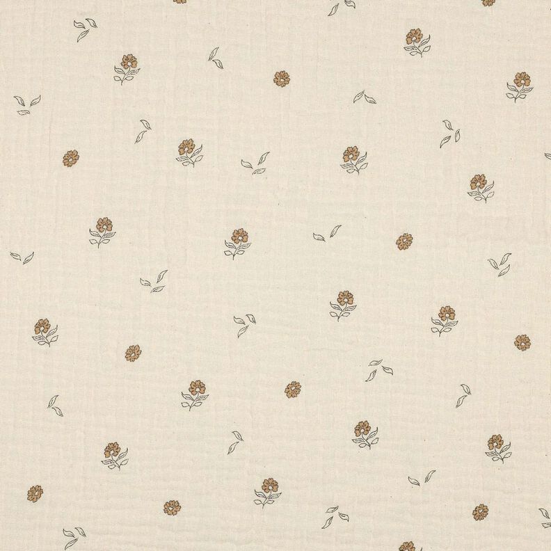 GOTS Mušelín / dvojitá mačkaná tkanina Romantické květiny  | Poppy Fabrics – světle béžová/skořicová,  image number 1