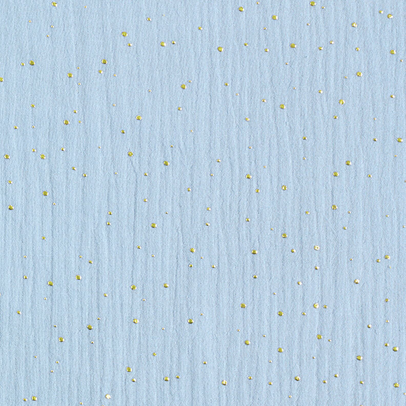 Bavlněný mušelín Rozptýlené zlaté tečky – světle modra/zlatá,  image number 1