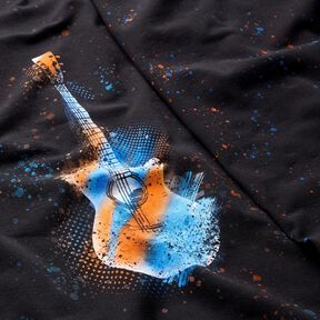 Bavlněný žerzej Panel Kytara | Glitzerpüppi – černá/oranžová, 