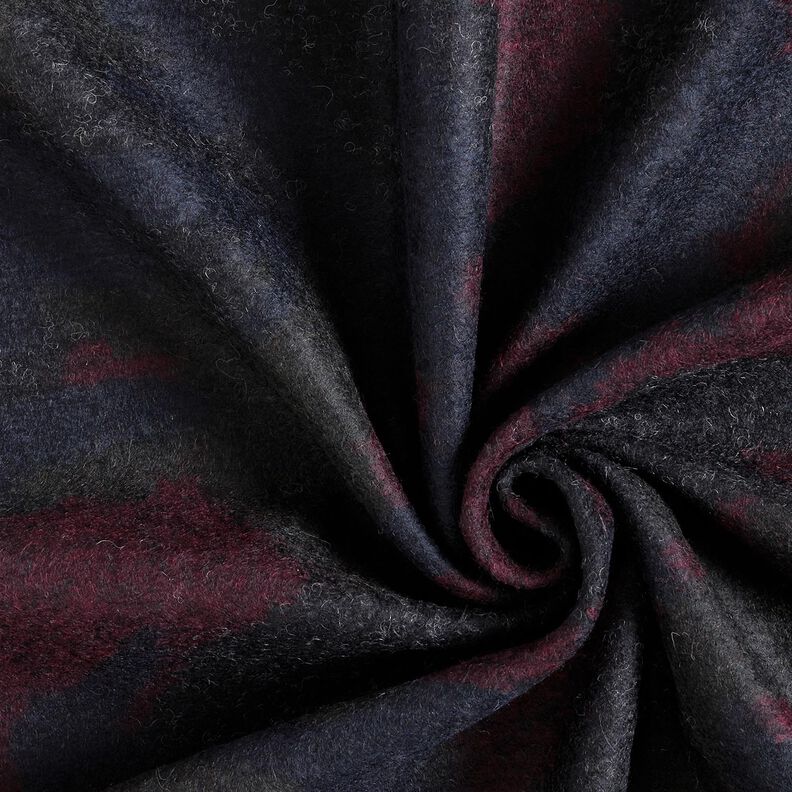 Látka na kabáty Vlněná směs Maskáčový vzor – černá/merlot, image number 3