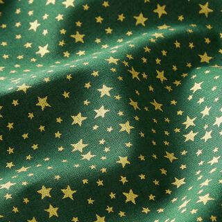 Bavlněný kreton Vánoční hvězdné nebe, malé – tmavě zelená/zlatá, 