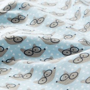 Bavlněný žerzej Liška s brýlemi – baby modra, 