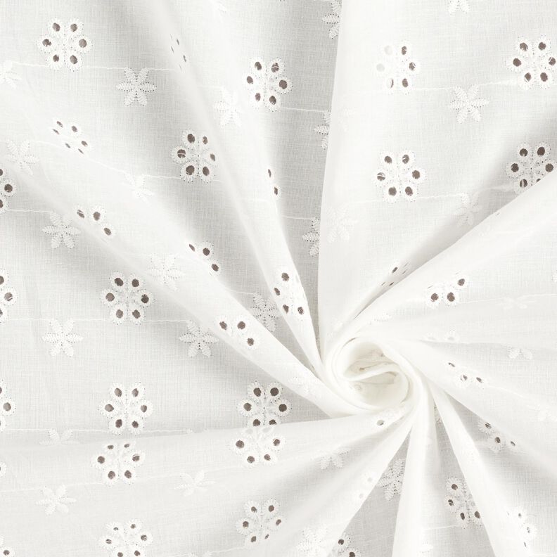 Bavlněná látka s očky výšivka malých květů – bílá,  image number 3