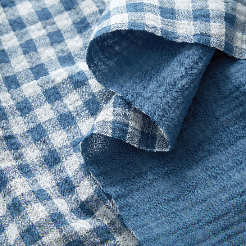 Mušelín / dvojitá mačkaná tkanina Károvaná příze Vichy – džínově modrá/bílá,  image number 2